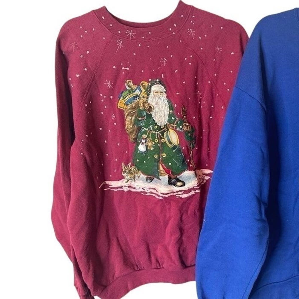 Vintage Tultex Santa Claus Christmas Sweatshirt Burgundy XL Made in USA Raglan